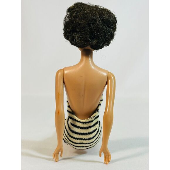 Vintage Brunette Bubble Cut Barbie Doll 1962 Zebra Striped Swimsuit - Picture 5 of 9